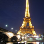 Eiffel Tower at night for postcard